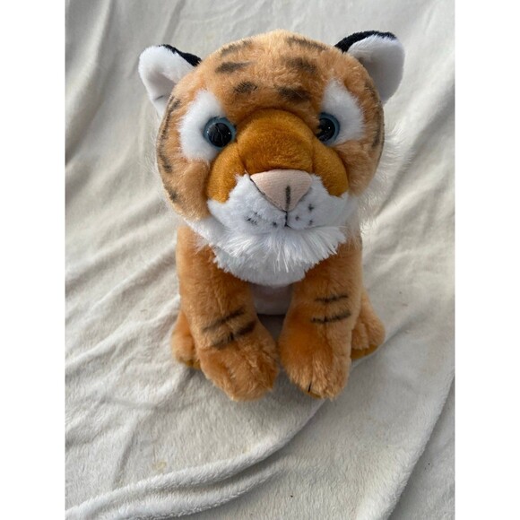 Wild Republic Sitting Tiger 10" Plush Animal Rusty Orange & White Black Stripes - Picture 1 of 8